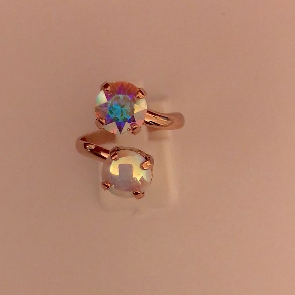 Aurora Borealis + Vintage White Swarovski Crystal Ring - Picture 2 of 14